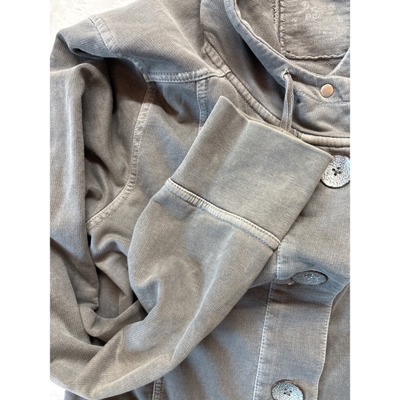 Prana Cotton Grey Hoodie, button up, pockets, Women's Sz L - Picture 4 of 6